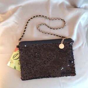 Color Nymph Bag, Black Sequins, Zip Closure, Chanel-Style Detachable Chain, NEW!